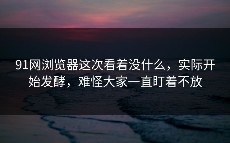 91网浏览器这次看着没什么，实际开始发酵，难怪大家一直盯着不放