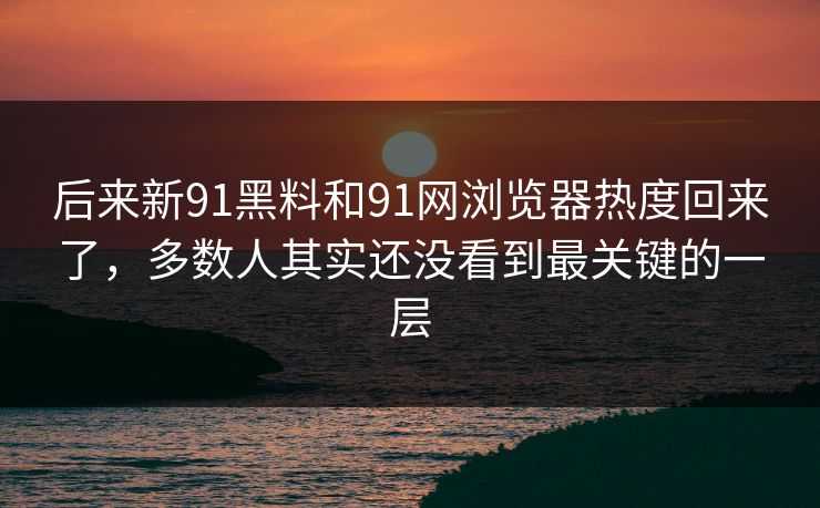 后来新91黑料和91网浏览器热度回来了，多数人其实还没看到最关键的一层
