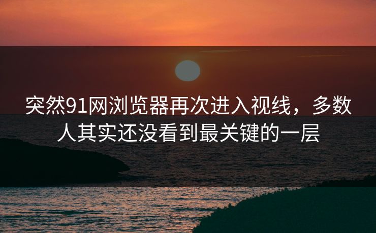 突然91网浏览器再次进入视线，多数人其实还没看到最关键的一层