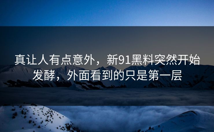 真让人有点意外，新91黑料突然开始发酵，外面看到的只是第一层